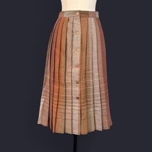Autumn-Toned Vintage Wool Midi Skirt with Button Front